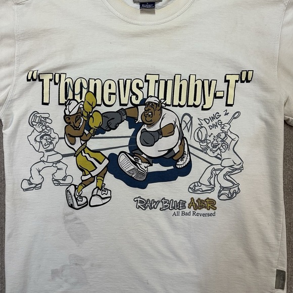 Vintage Raw Blue ABR Mens  Large T Shirt TBone Vs TubbyT Hip Hop Y2K White L - Picture 4 of 12